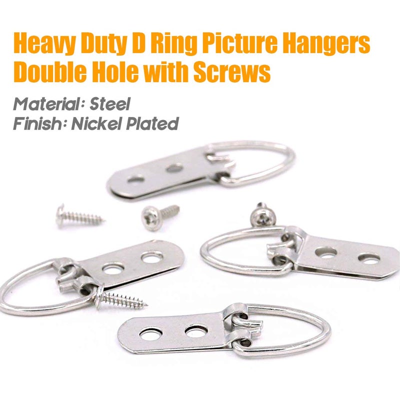 Rustark 60-Pcs Heavy Duty D Ring Picture Hangers Double Hole with Screws for Home Decoration Picture Hanging Solutions. - Image 3